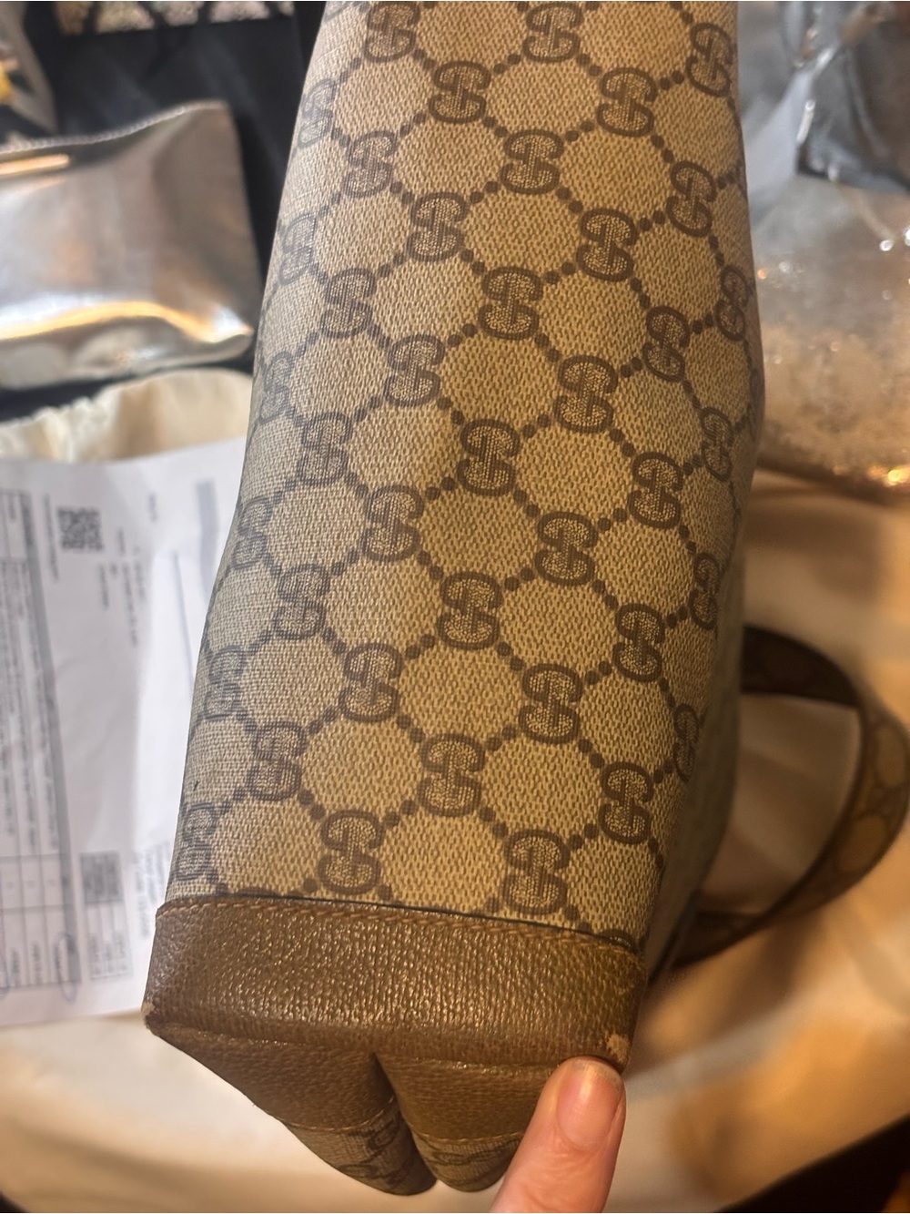 Vintage Gucci GG Monogram Canvas Tote with Brown Leather Trim - Picture 7 of 13